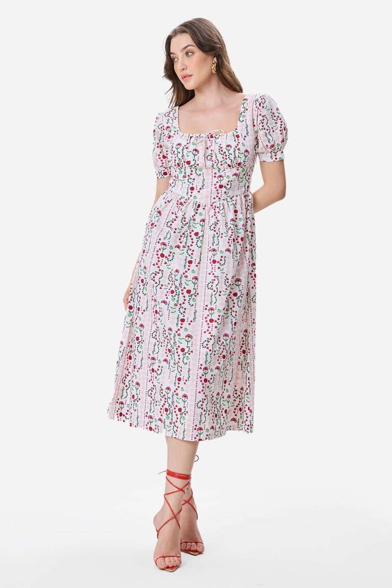 Virgio All Over Print Cotton Fit & Flare Printed Midi Dress for Women - Image 2