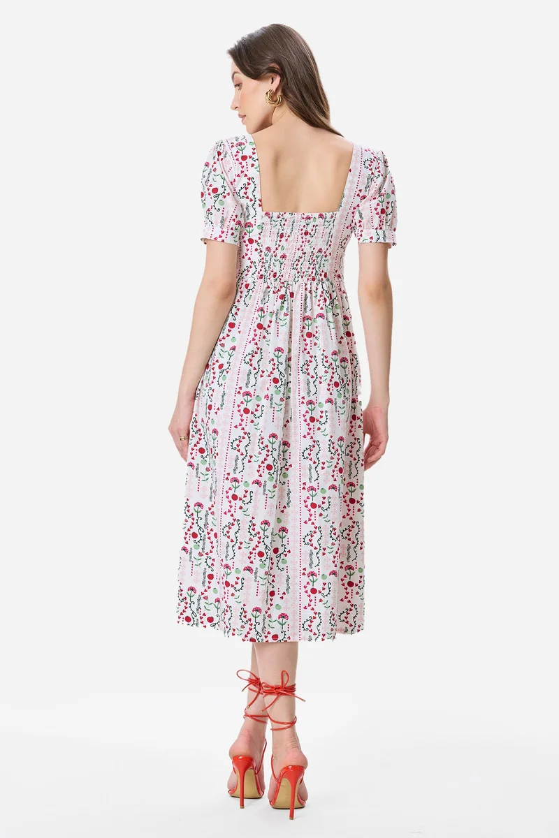 Virgio  All Over Print Cotton Fit & Flare Printed Midi Dress for Women for Women | Best Price UAE