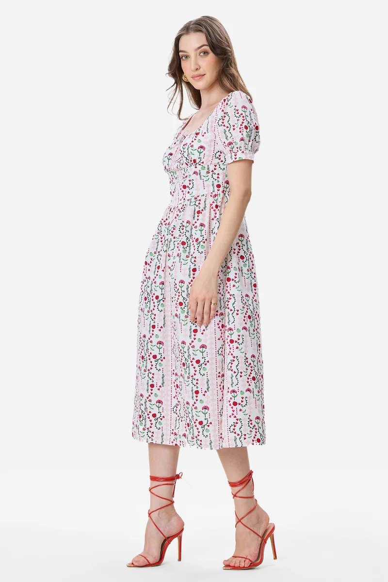 Virgio  All Over Print Cotton Fit & Flare Printed Midi Dress for Women for Women | Best Price UAE