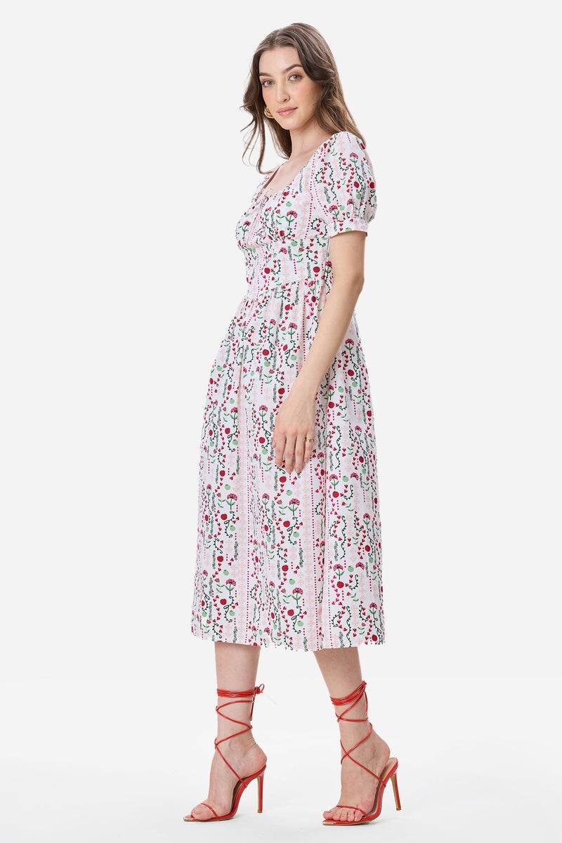 Virgio All Over Print Cotton Fit & Flare Printed Midi Dress for Women - Image 3