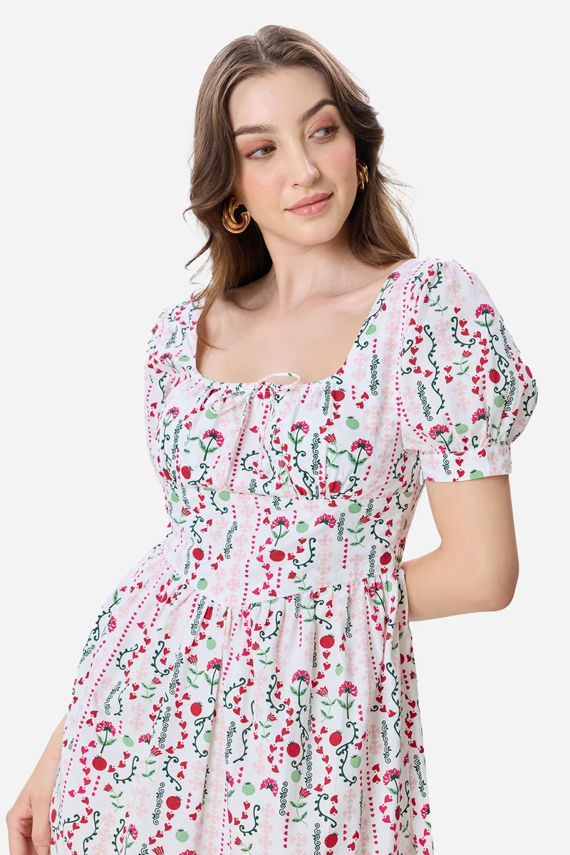 Virgio  All Over Print Cotton Fit & Flare Printed Midi Dress for Women for Women | Best Price UAE