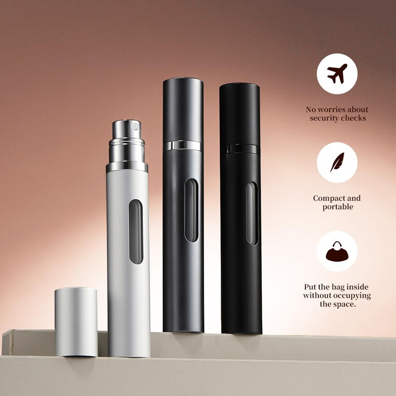 DIOHIO 10ml 3pcs Perfume Travel Refillable Bottle,Perfume Atomizer Travel Refillable, Bottom-Filling Fragrances Perfumes Bottle,Mini Cologne Dispenser,Portable Sprayerï¼ˆBlack-Grey-Silverï¼‰ - Image 3