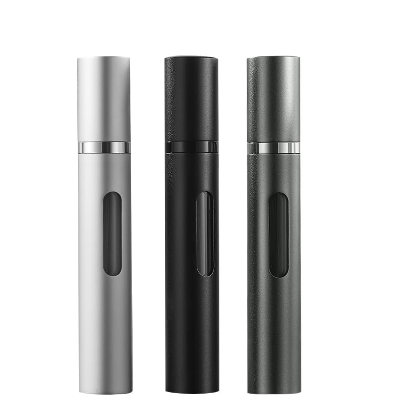 DIOHIO 10ml 3pcs Perfume Travel Refillable Bottle,Perfume Atomizer Travel Refillable, Bottom-Filling Fragrances Perfumes Bottle,Mini Cologne Dispenser,Portable Sprayerï¼ˆBlack-Grey-Silverï¼‰ - Image 1