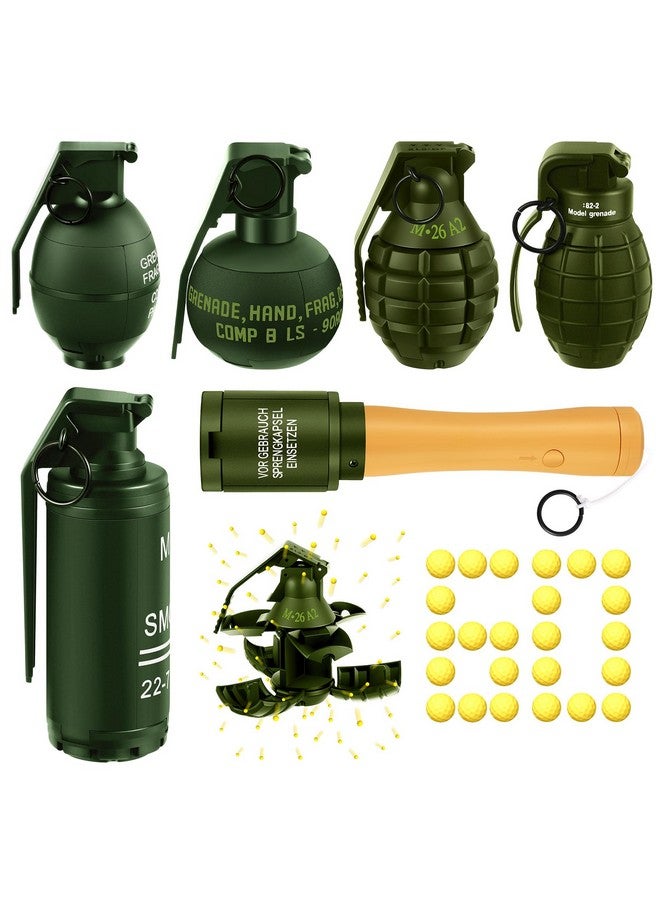 Sratte 6 Pcs Toy Hand Grenade For Tactical Game With 60 Foam Ammo Fun Impact Pull Ring Grenade Toys For Adults Outdoor Sports(Green) - Image 1