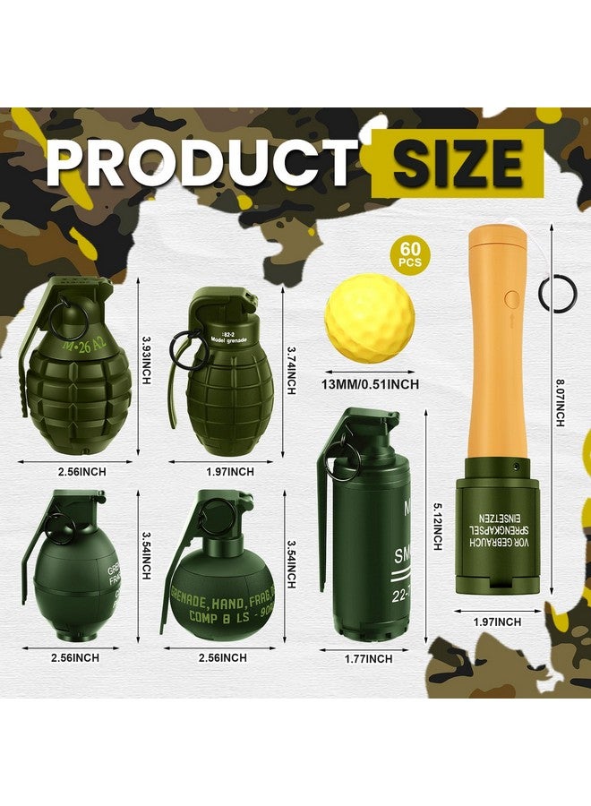 Sratte 6 Pcs Toy Hand Grenade For Tactical Game With 60 Foam Ammo Fun Impact Pull Ring Grenade Toys For Adults Outdoor Sports(Green) - Image 2