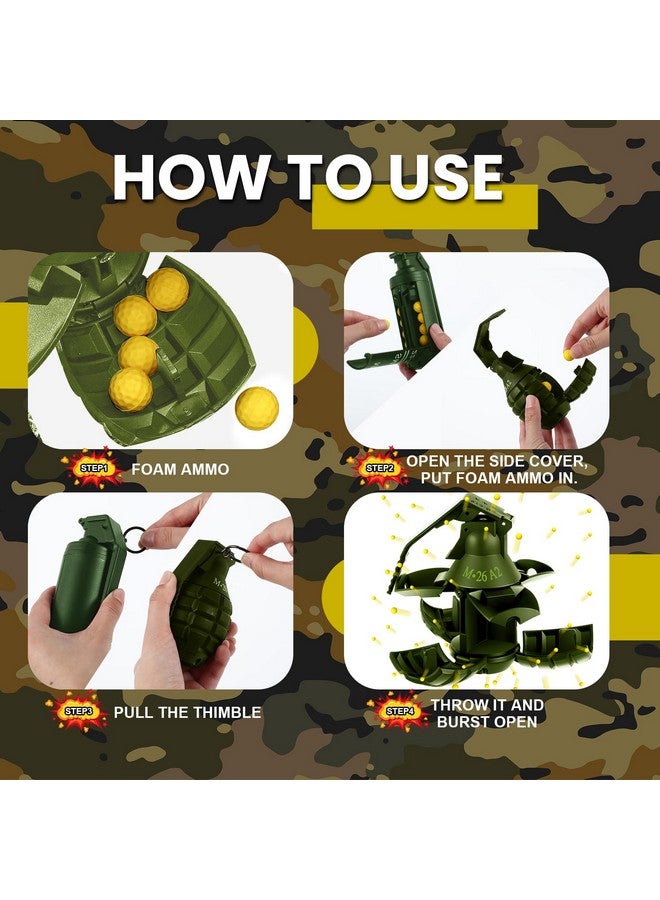 Sratte 6 Pcs Toy Hand Grenade For Tactical Game With 60 Foam Ammo Fun Impact Pull Ring Grenade Toys For Adults Outdoor Sports(Green) - Image 4