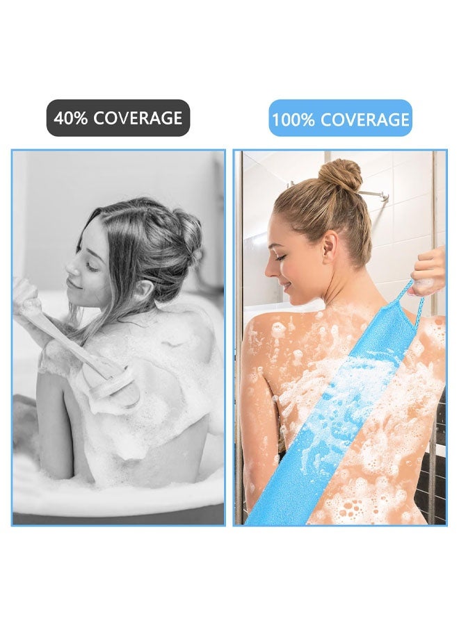 قطعتان من ليفة تقشير الظهر المصنوعة من النايلون، مناسبة للاستحمام، طويلة، قابلة للتمدد، على شكل منشفة جسم كورية مزودة بمقابض. - Image 4