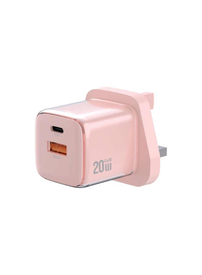 GREEN LION Reva Dual Port Wall GaN Charger PD 20W & QC 18W Fast Charging with Charging Protection & Flame Retardant PC / USB-C & USB-A Ports / PC & ABS Material - Pink - Image 1