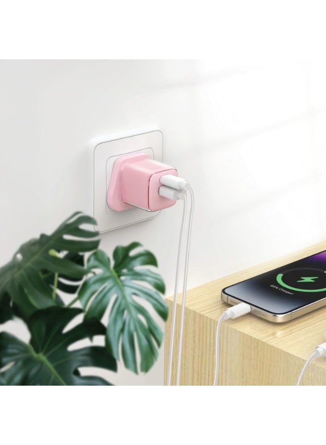 GREEN LION Reva Dual Port Wall GaN Charger PD 20W & QC 18W Fast Charging with Charging Protection & Flame Retardant PC / USB-C & USB-A Ports / PC & ABS Material - Pink - Image 3