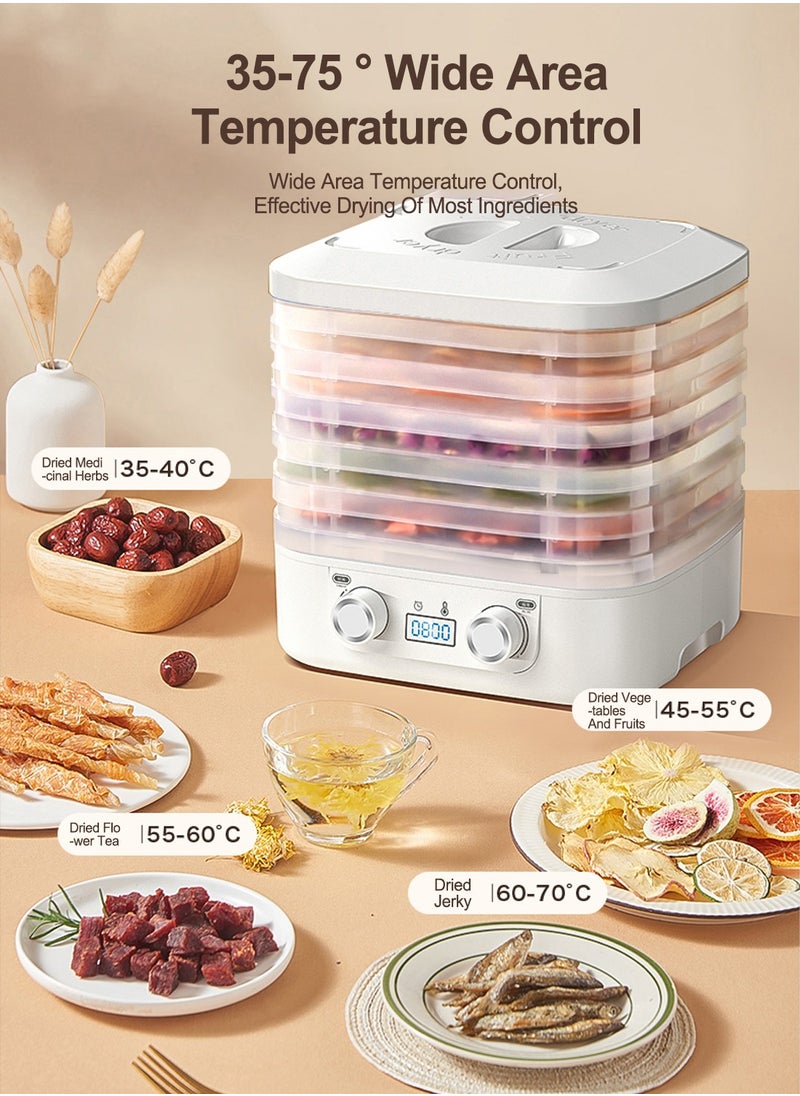 ET-LIFE - Food Dehydrator Machine 5 Trays With Digital Timer And Temperature Control For Fruit Vegetable Meat Beef Jerky 160W HM-801 White - Image 1