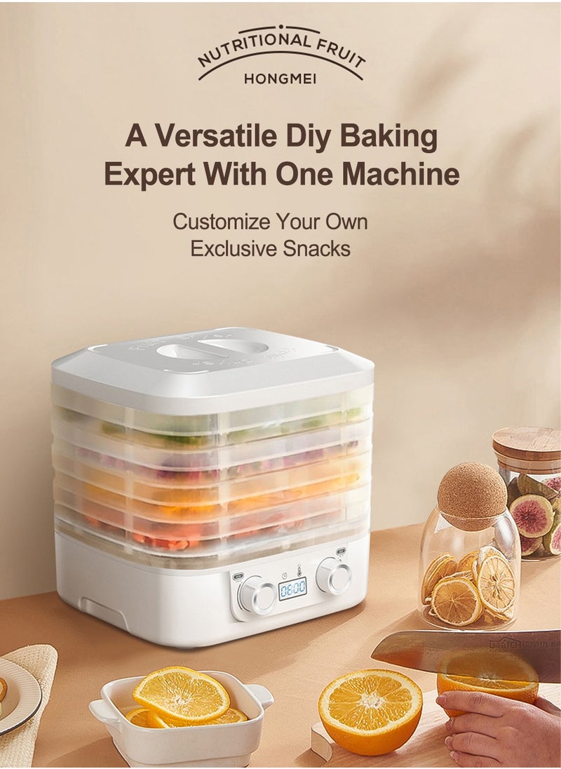 ET-LIFE - Food Dehydrator Machine 5 Trays With Digital Timer And Temperature Control For Fruit Vegetable Meat Beef Jerky 160W HM-801 White - Image 1