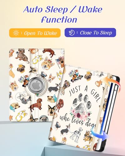 Kidcube for iPad 9th/8th/7th Generation Case 10.2 Inch - for Women Girls Kids Cute Rotating Stand Folio Cover with Pencil Holder & Card Slot Kawaii Cartoon Dogs Design for iPad 9th/8th/7th Gen Cases - Image 4