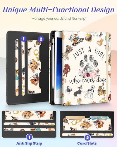 Kidcube for iPad 9th/8th/7th Generation Case 10.2 Inch - for Women Girls Kids Cute Rotating Stand Folio Cover with Pencil Holder & Card Slot Kawaii Cartoon Dogs Design for iPad 9th/8th/7th Gen Cases - Image 3