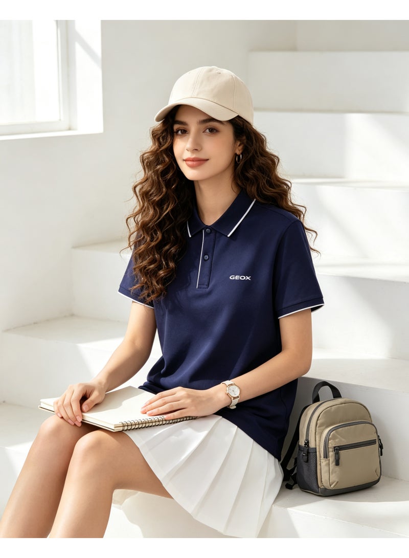 GEOX Men Contrast Trim Short Sleeve Polo Shirt Casual Daily Summer Top Navy Blue - Image 5