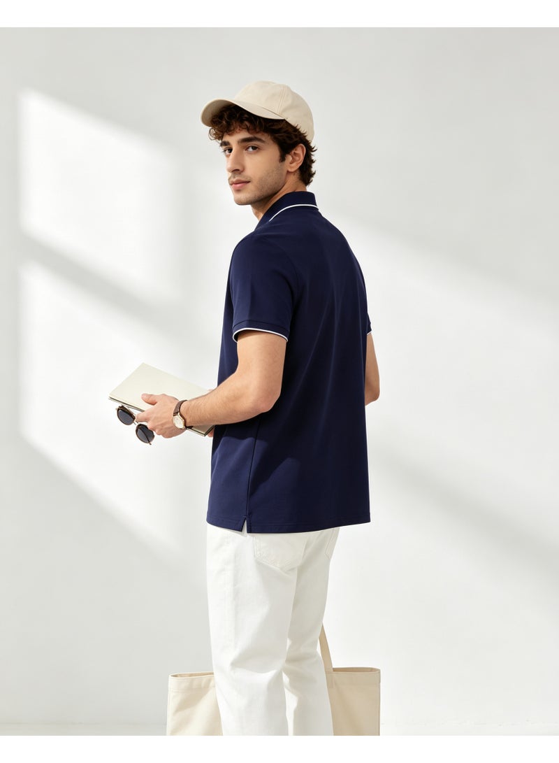 GEOX Men Contrast Trim Short Sleeve Polo Shirt Casual Daily Summer Top Navy Blue - Image 4