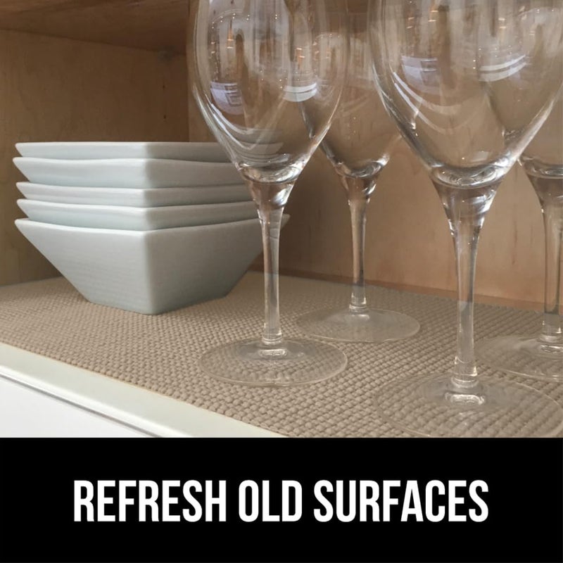 GORILLA GRIP powerGRIP Drawer Shelf and Cabinet Liner, Thick Strong Hold, Non-Adhesive Liners Protect Kitchen Cabinets and Cupboard, Bathroom Drawers, Easy Install, Breathable Mat, 17.5" x30', Beige - Image 4