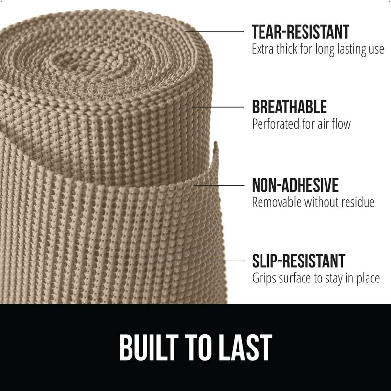 GORILLA GRIP powerGRIP Drawer Shelf and Cabinet Liner, Thick Strong Hold, Non-Adhesive Liners Protect Kitchen Cabinets and Cupboard, Bathroom Drawers, Easy Install, Breathable Mat, 17.5" x30', Beige - Image 2