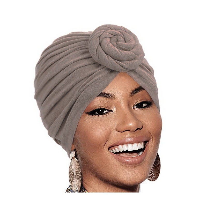 Ladies Twisted Knotted Ethnic Turban Cap Twist-Khakis 