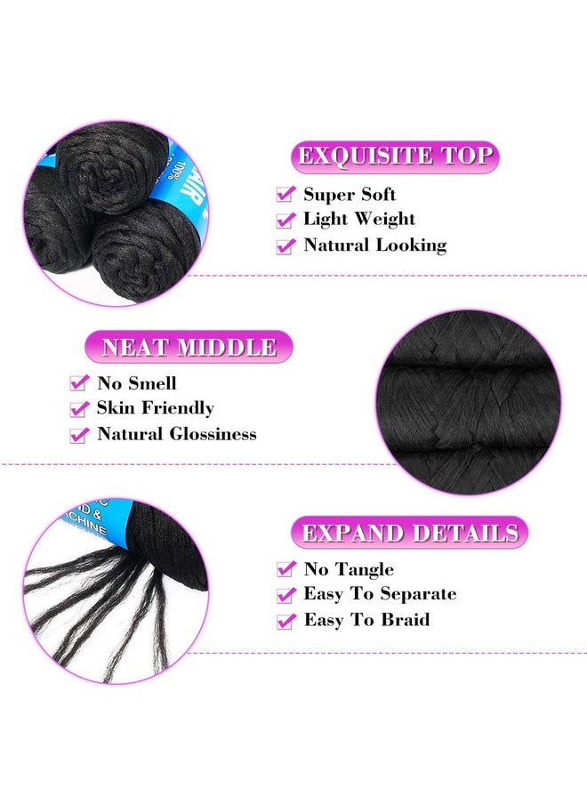 Youngther 100% Brazilian Wool Hair Acrylic Yarn For African Braidssenegalese Twistfaux Locswraps With Crochet Hook(4 Roll Natural Black)  - Image 3