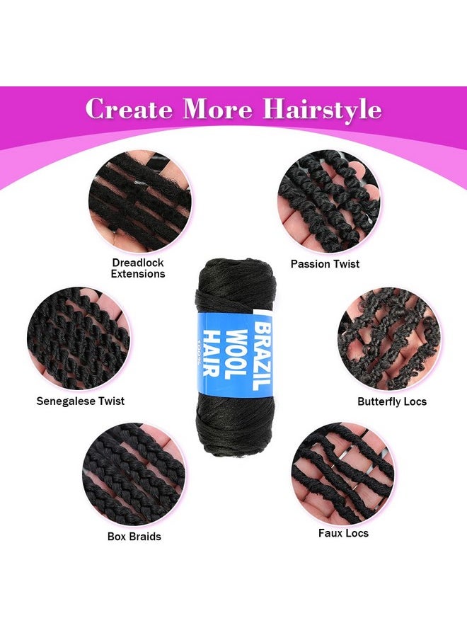 Youngther 100% Brazilian Wool Hair Acrylic Yarn For African Braidssenegalese Twistfaux Locswraps With Crochet Hook(4 Roll Natural Black)  - Image 4