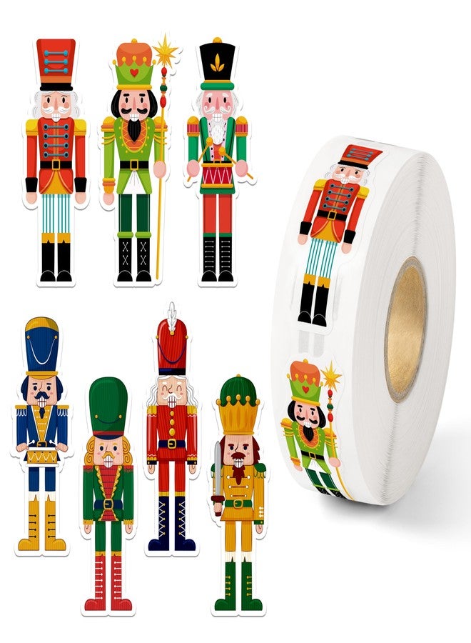 Kirako 500Pcs Christmas Nutcracker Stickers Roll Cute King Soldier Figures Self Adhesive Labels Decals Xmas Winter Holiday DIY Craft Decor School Reward Giveaways Party Favors Gift for Kids, 7 Designs - Image 1