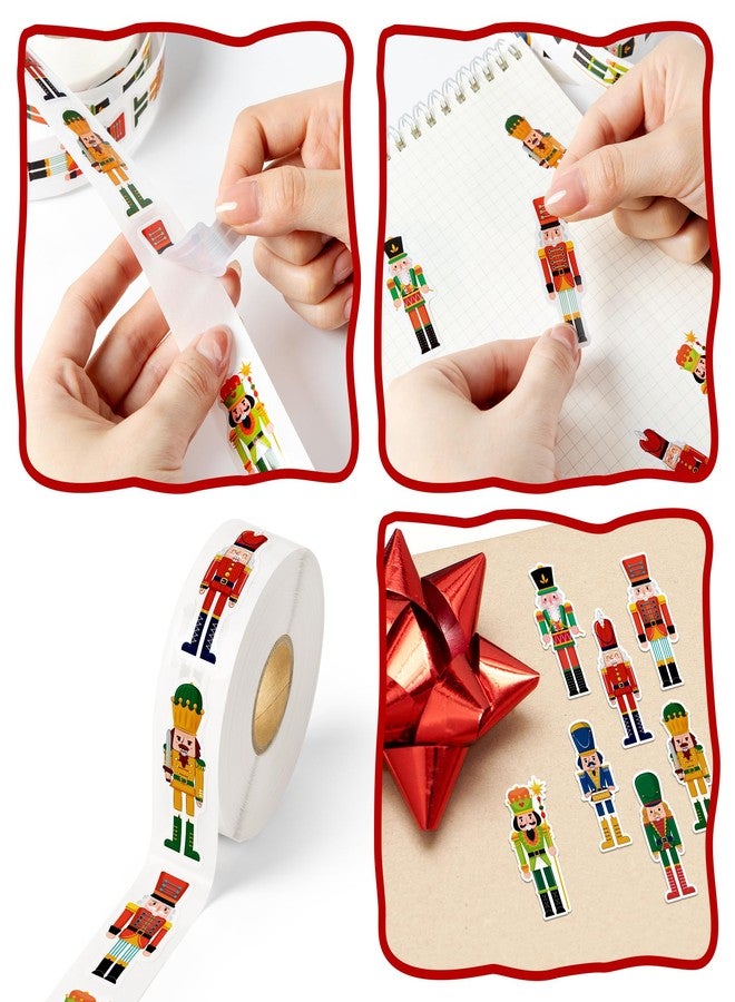 Kirako 500Pcs Christmas Nutcracker Stickers Roll Cute King Soldier Figures Self Adhesive Labels Decals Xmas Winter Holiday DIY Craft Decor School Reward Giveaways Party Favors Gift for Kids, 7 Designs - Image 3