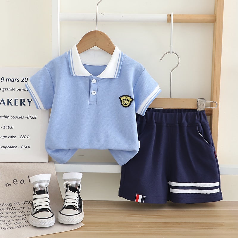 Dropshipping Kidsrens Clothing Wholesale Kidsrens Lapel Preppy Style Short-Sleeved Kidsrens Suit Kidsrens Summer New Polo Shirt T-Shirt Light blue 