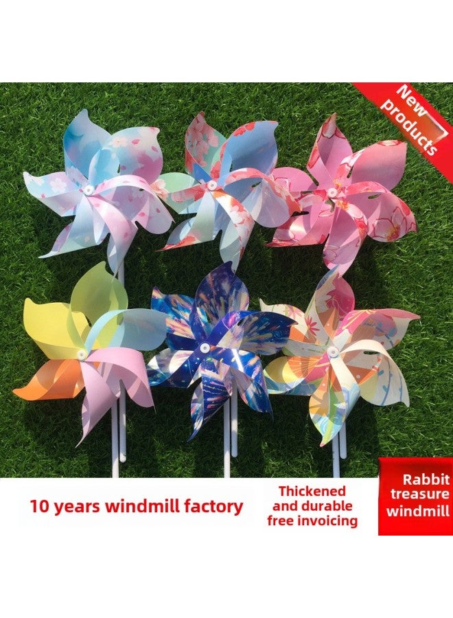 Plastic Cherry Blossom Internet Red Macaron Windmill Dance Props Handheld Wooden Pole Rotating Kindergarten Color Outdoor-Color:Five-leaf Pure And Elegant Lotus-Specifications:20 Pieces (free 10m Wire Ropes)  - Image 3