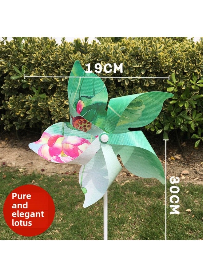 Plastic Cherry Blossom Internet Red Macaron Windmill Dance Props Handheld Wooden Pole Rotating Kindergarten Color Outdoor-Color:Five-leaf Pure And Elegant Lotus-Specifications:20 Pieces (free 10m Wire Ropes)  - Image 1