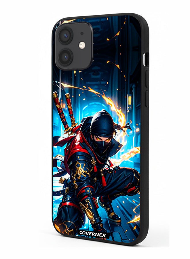 Covernex Apple iPhone 12 Protective Case Cover Printed Featuring Katana Warrior Cyber Ninja Action Illustration - Image 1