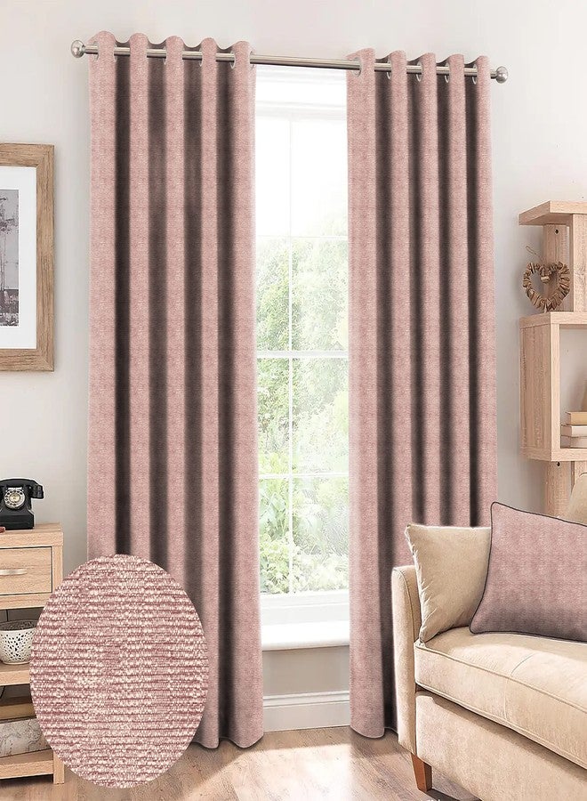 Casableu Slubby 2 Piece Polyester Eyelets (Steel) Blackout Curtains with Tie Back, Bedroom Living Room (Light Pink, 7 Ft x 4.2 Ft) - Image 1