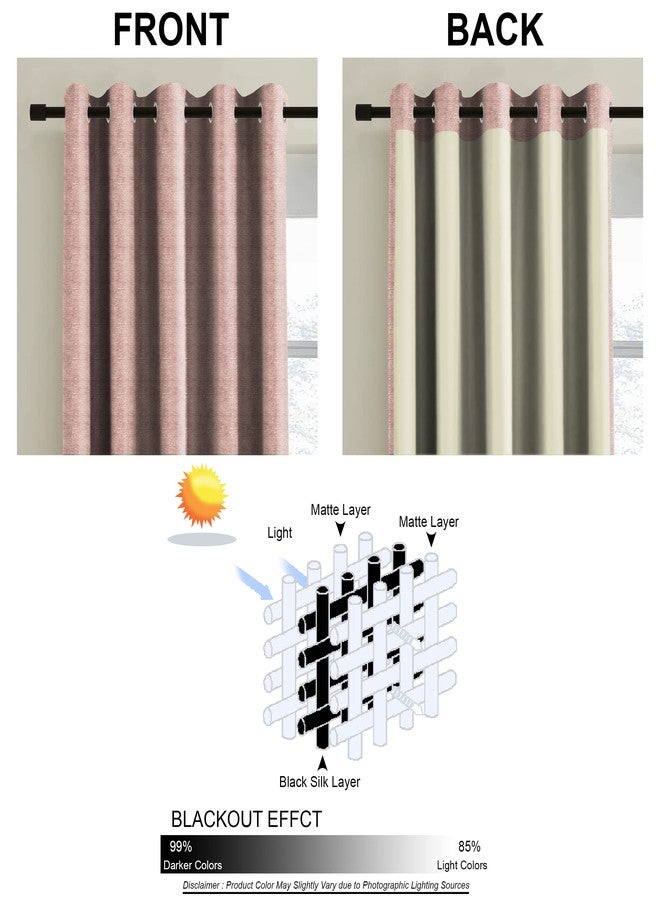 Casableu Slubby 2 Piece Polyester Eyelets (Steel) Blackout Curtains with Tie Back, Bedroom Living Room (Light Pink, 7 Ft x 4.2 Ft) - Image 3