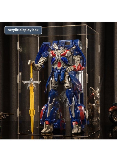 Transformable Toy Model Car Robot Bumblebee Dinosaur Cable Handheld Gundam Alloy Authentic Children's Boys Gifts-Color: Optimus Warrior + Acrylic Box