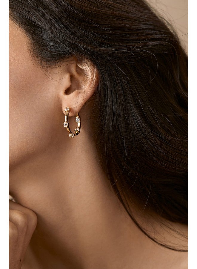 MINUTIAE Base Metal Cubic Zirconia Crystal Earrings For Women (Gold) - Image 2