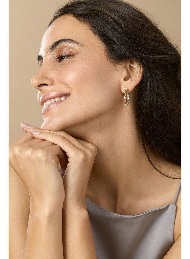 MINUTIAE Base Metal Cubic Zirconia Crystal Earrings For Women (Gold) - Image 4