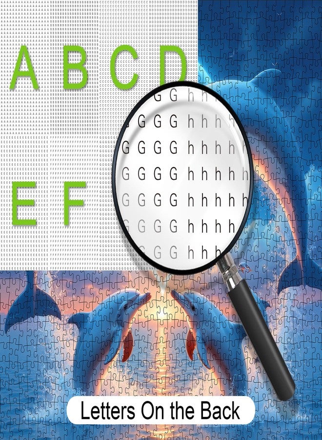 AWSL أحجية تركيب الصور (بازل) مكونة من 1000 قطعة للبالغين، أحجية فنية على شكل دلافين على شكل قلب، مقاس كبير 22.8 بوصة × 22.8 بوصة، ظهرها مُحروف لسهولة التركيب، ديكور منزلي فاخر وفكرة هدية رائعة لعشاق الحياة البحرية. - Image 3