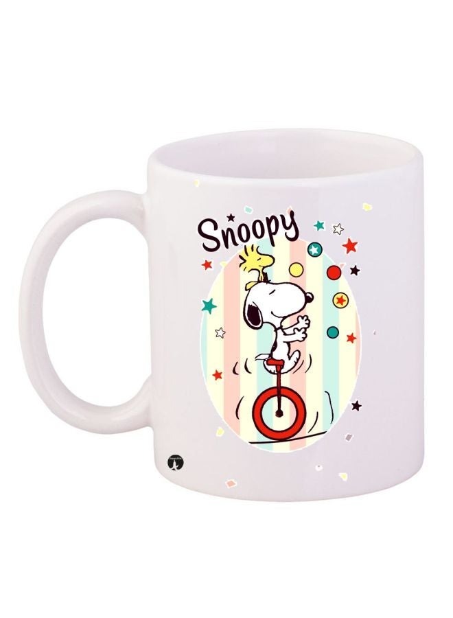 RYN فنجان قهوة مطبوع سنوبي أبيض/أصفر/أحمر 11 أونصة