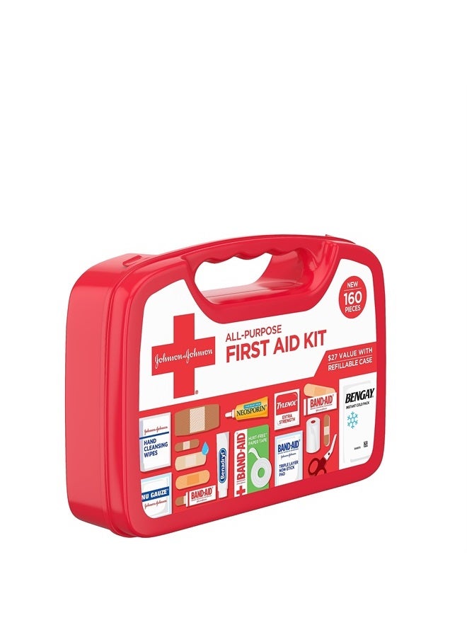 Johnson & Johnson All-Purpose Portable Compact First Aid Kit for Minor Cuts, Scrapes, Sprains u0026 Burns, Ideal for Home, Car, Travel, Camping and Outdoor Emergencies, 160 pieces - Image 5
