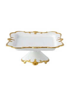 Life Smile LIFE SMILE White Cake Plate with Floral Gold Stand - Luxury Bone China Pastry & Dessert Server  - Image 1