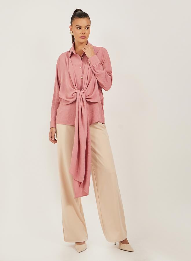 ستايلي قميص بأزرار لؤلؤ وربطة خصر بمقاس عادي - Image 2