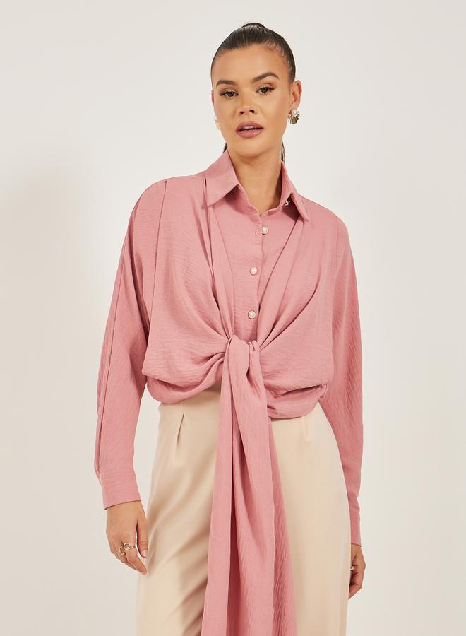 ستايلي قميص بأزرار لؤلؤ وربطة خصر بمقاس عادي - Image 1