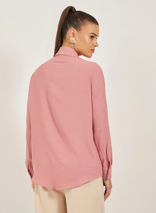 Styli Regular Fit Pearl Button Tie-Up Shirt
