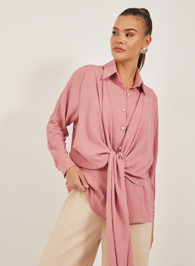 ستايلي قميص بأزرار لؤلؤ وربطة خصر بمقاس عادي - Image 3