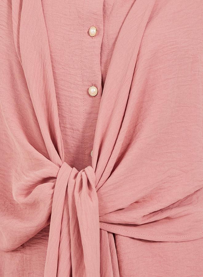 ستايلي قميص بأزرار لؤلؤ وربطة خصر بمقاس عادي - Image 4