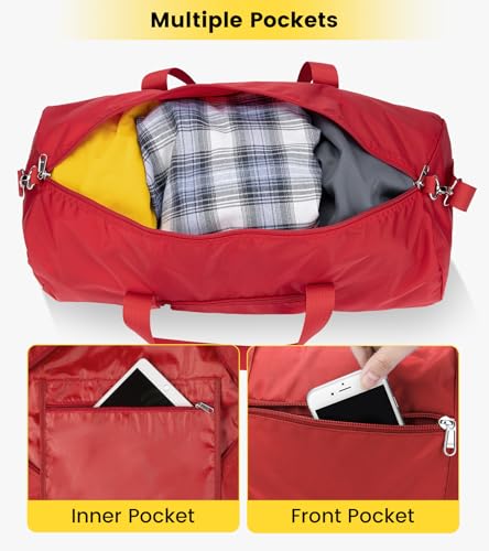 Vorspack Small Duffel Bag 20 Inches Foldable Gym Bag for Men Women Duffle Bag Lightweight with Inner Pocket for Travel Sports - Red - Image 3