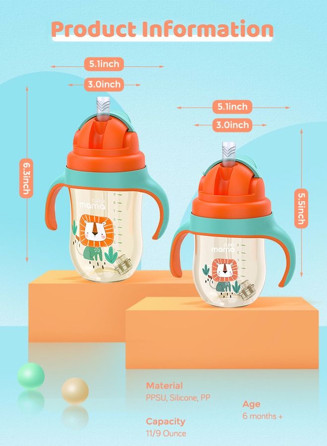 PPSU Baby Sippy Cup Boys and Girls Toddler Straw Cups Kids Water Bottle Spill Proof for School Outdoor Or Indoor BPA Free Easy To Hold 266ml