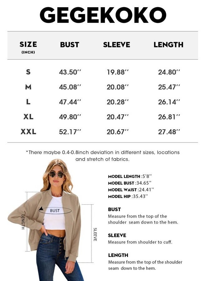 GeGekoko Womens Zip Up Sweatshirts Jackets Long Sleeve Casual Loose Outwear with Pockets, Griege, XL - Image 5