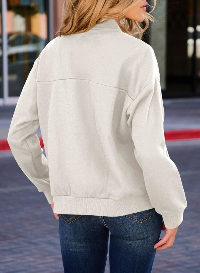 GeGekoko Womens Zip Up Sweatshirts Jackets Long Sleeve Casual Loose Outwear with Pockets, Griege, XL - Image 4