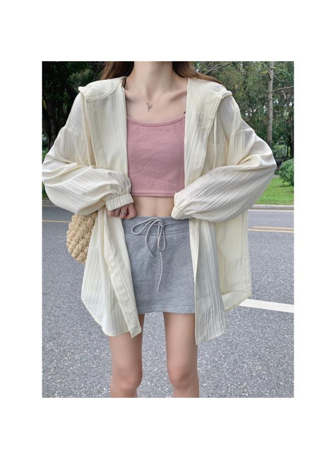 Plus Size Long-sleeved Sun-protective Clothing Women's Spring And Summer All-match Mid-length Loose Cardigan Hooded Thin Coat