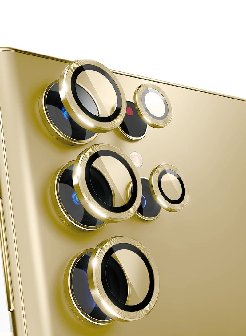 Wtech Samsung Galaxy S25 Ultra 2025 Premium Alloy Ring Camera Lens Tempered Glass Protector Shield - Titanium Gold - Image 2